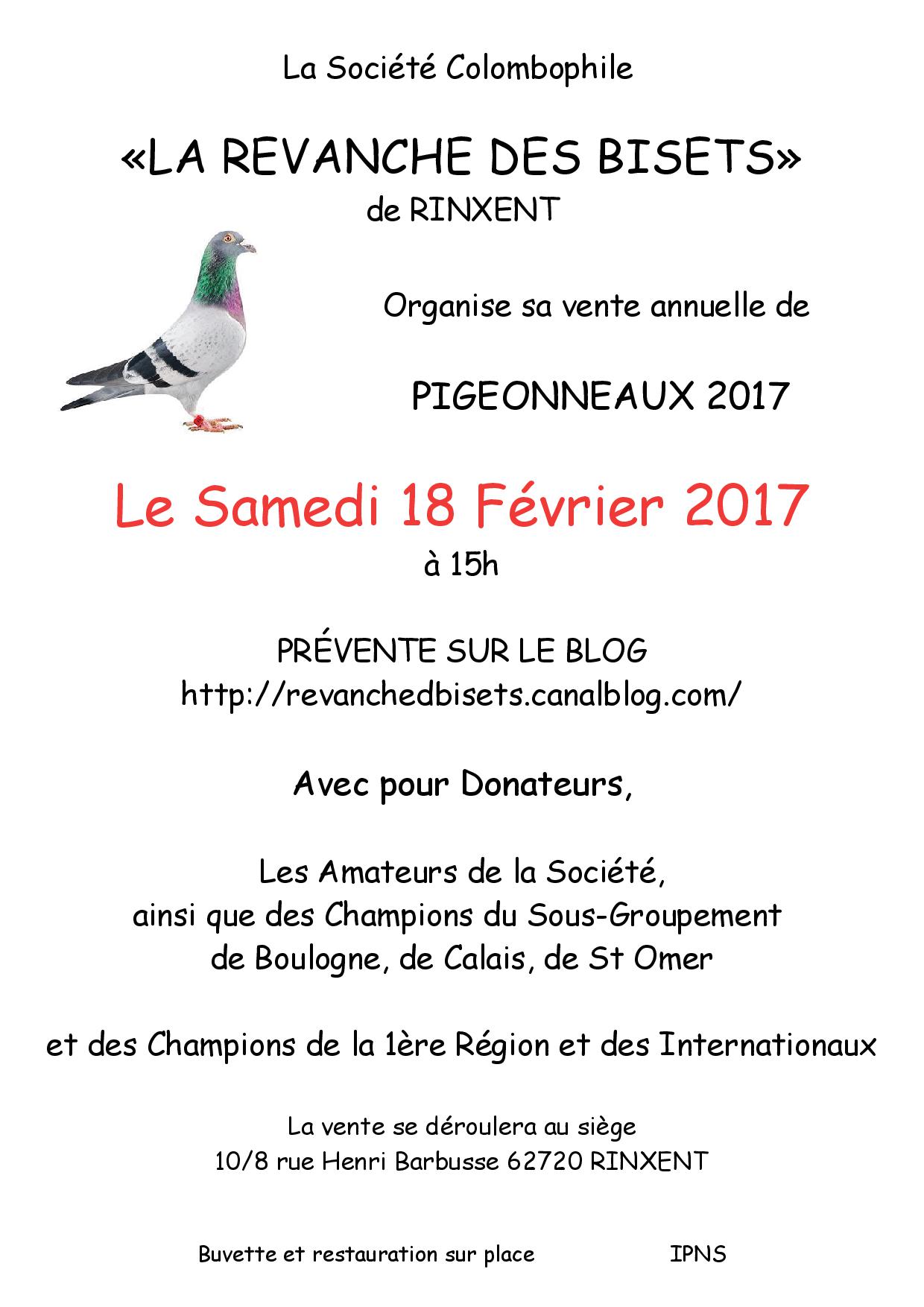 Affiche vente rinxent pigeonneaux 2017